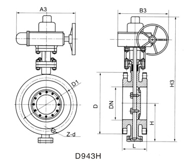 D943H电动法兰式金属硬密封蝶阀结构图